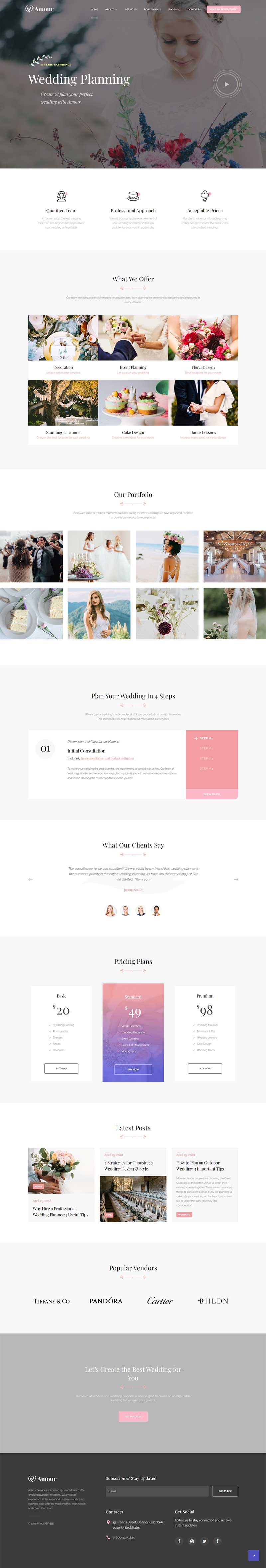 粉色简约的婚庆婚礼策划网站html模板