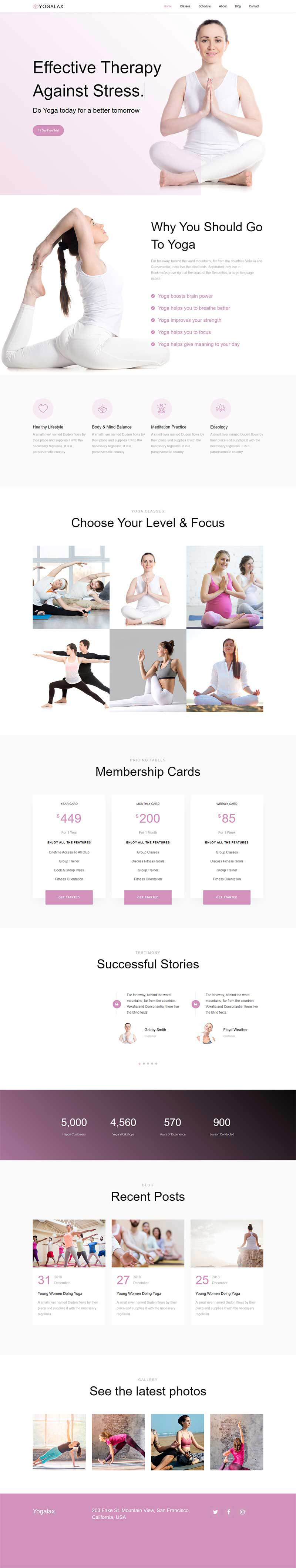 粉色健身瑜伽类Bootstrap网站模板